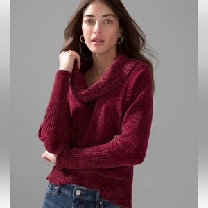 NWT White House Black Market Cowl Neck Chenille Sweater in the Color Port